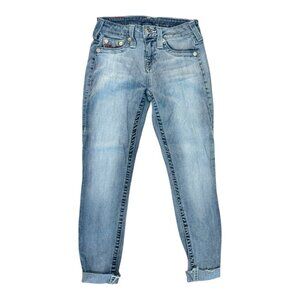 True Religion Women's Super Skinny Red Horseshoe Stitched Jeans Size 26